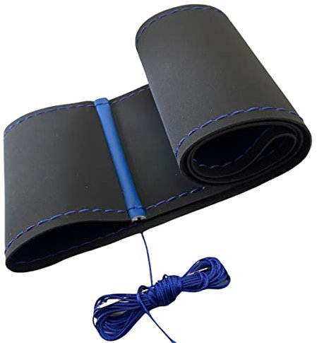 LB107 - Lenkradbezug 37-39 cm zum Schnüren Schwarz Alcantara mit Blaue Naht