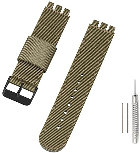 Lijinlan Ersatz-Nylon-Uhrenarmband für Swatch, 17 mm, 19 mm, 20 mm, weiches, gewebtes Nylon-Sportarmband, stilvolles Armband für Swatch-Uhren-Serie, Zubehör (19 mm Bandanstoß, grün)