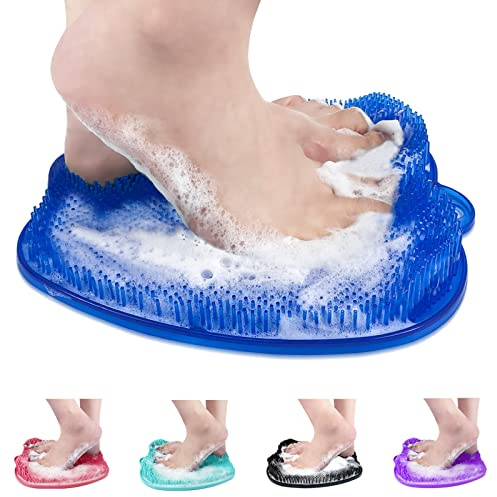 AXLOFO® Shower Foot Scrubber Mat, XL Larger Size Foot Massager Mat with Non-Slip Suction Cups - Cleans, Exfoliationl, Massages Your Feet Without Bending, Foot Circulation & Relieve Tired Feet (Blue)