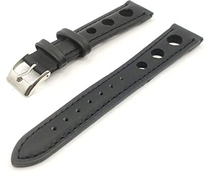 Racing Rally Armband mit Löchern aus echtem Leder 18 19 20 21 22 mm Schwarz Braun Größe und Farben wählbar Schnellverschluss, Schwarz , 22mm, Armband