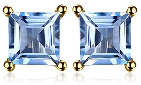JewelryPalace Quadrat Schliff 0.7ct Echt Blau Topas Ohrstecker Silber 925 Damen, Blautopas Schmuck Set, Ohrringe Silber Edelstein Mädchen, Ohrstecker Silber klein mit Stein Frauen Vergoldet