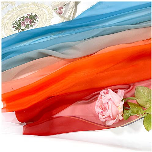 Chiffon stoff meterware Farbverlauf Bedruckter Chiffonstoff 150cm Breit Meterware Für Rockhemden Kleidung Handarbeit(Color:Dunhuang-Blau)