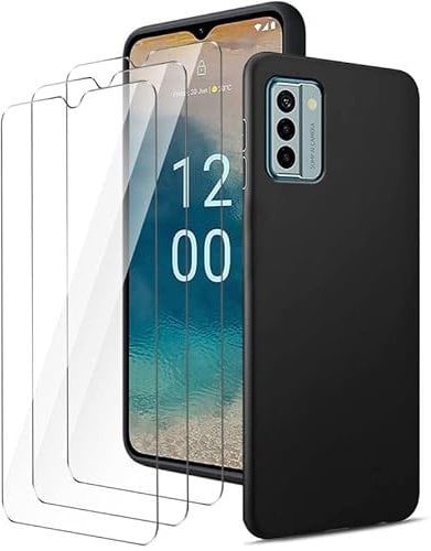 LYZXMY Case for Nokia G22(6.5'') - Black Mobile Phone Case with Soft Silicone TPU Protective Cover and 2 Pieces HD Tempered Glass Film