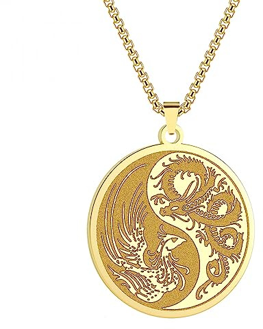 MIELEU Collier Pendentif Yin Yang Collier Dragon Rouge et Phoenix Balance Pendentif Unisexe coloré Accessoire Chinois Ancien Bijoux Cadeaux