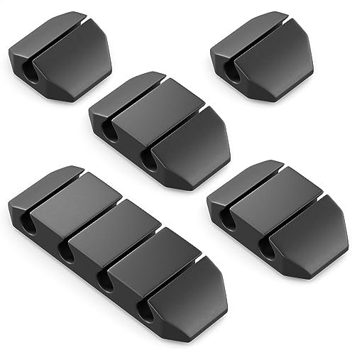 deleyCON 5 Stück Kabelhalter selbstklebend Kabelführung Fixierung Organizer Clips Kabelbefestigung Kabel Management Kabelklemmen - für 4/2/1 Kabel - Büro Schreibtisch Auto Hobbyraum Schwarz