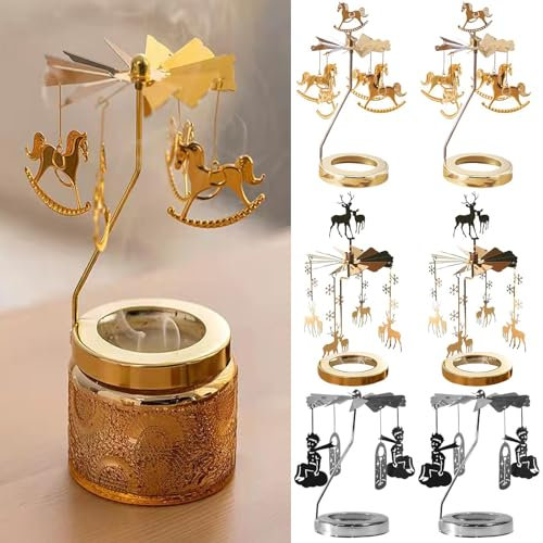 6 STÜCK Rotierender Kerzenständer Mit Drehendem -teelichthalter Karussell Weihnachten - Drehender Kerzenhalter - Drehbarer Kerzenhalter | Für Weihnachten, Hochzeit, Par, Golden