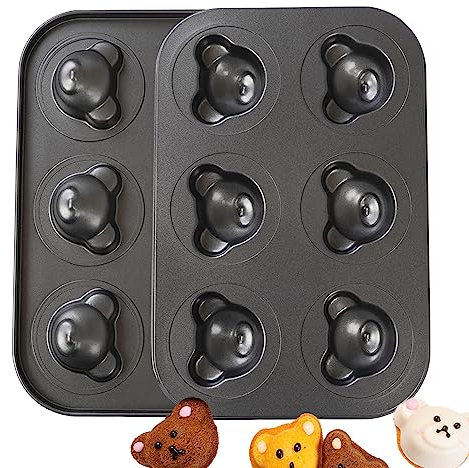 Sinsanye 2 Stück Bären Muffin Backform, 6 Löcher Bären Moule Muffins Antihaftbeschichtete Muffinform, Backform Kinder für Kekse, Kuchen, Brownies und Muffins(18 x 26.7 cm)