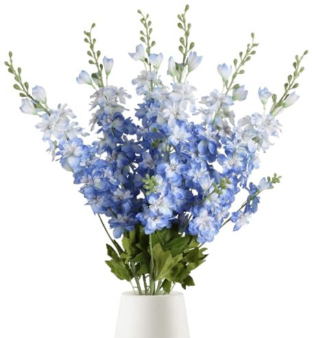 INSUNSIX 6PCS Blue Delphinium Artificial Flowers 33 Larkspur Silk Flowers for Tall Vase Long Stem Fake Blue Flowers for Wedding Centerpieces Faux Flowers for Home Decor Indoor (Blue)