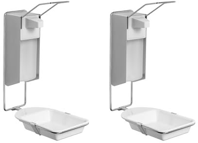 2x ARNOMED Desinfektionsspender mit Tropfschale, Aluminium Seifenspender für 1000ml, Seifenspender zur Wandbefestigung mit langem Armhebel, Eurospender für Desinfektionsmittel, Soap Dispenser, Spender