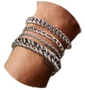 Chriscoco Pulsera Hombre Pulsera Acero Inoxidable Pulsera Plata Hombre Pulsera de Eslabones Cubanos para Papá Novio Marido Pulseras Hombre19/21/23CM