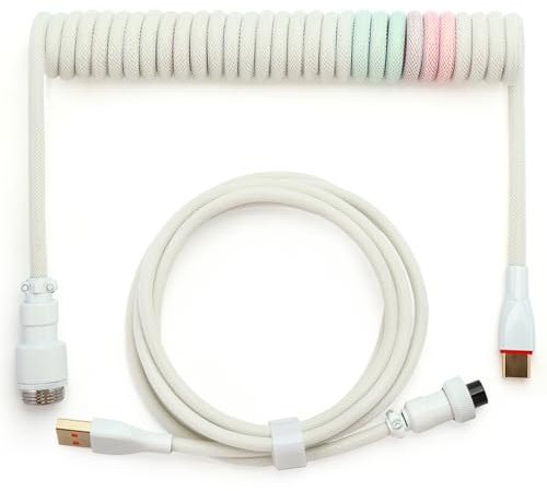 RunJRX Câble USB C enroulé pour Clavier de Jeu, câble de Clavier mécanique avec aviateur métallique Amovible (mélange Rose-Bleu)