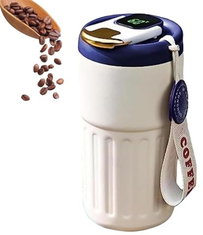 IFFANY Termo de café Inteligente,Taza de café de Viaje portátil a Prueba de Fugas,Termo de café LED de Gran Capacidad de 450 ml con cordón,Taza de Agua Inteligente para Llevar