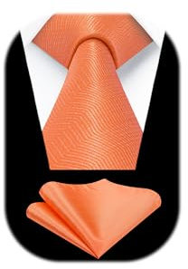 HISDERN Krawatten für Herren Orange Klassische Krawatte mit Einstecktuch Set Hochzeit Formal Elegante Taschentuch Krawatte Business