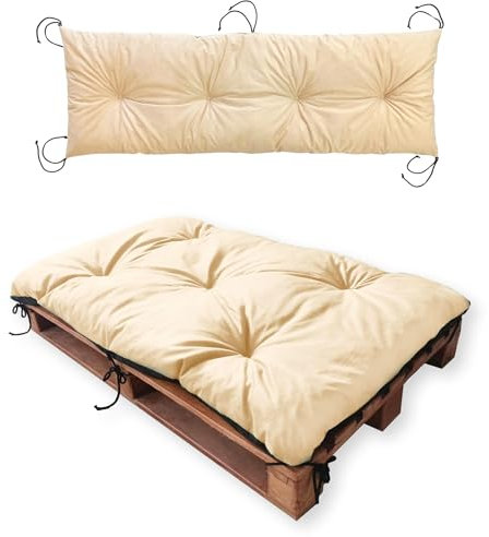 4L Textil Sitzkissen Palettenkissen Outdoor Kissen Sitzauflage Rückenkissen Bankauflage Polsterauflage Gartenpolster Sitzkissen Bank Palettenauflage (Set(120x80 cm +120x40 cm), Beige)