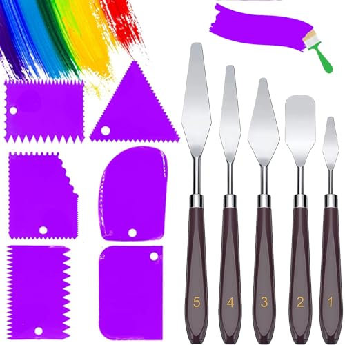 ROMANVIC Strukturpaste,Spachtel Set 11 Stück Acrylmalerei - 5 Palette Messer+6 AbstreifermesserAcryl Spachtel Kunstlerbedarf zum Olgemalde
