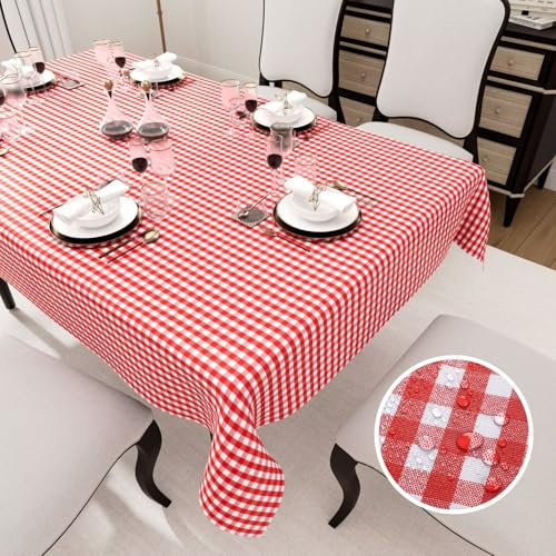 Tischdecke Rechteckige,Wasserdicht,Tischdecken aus PVC,Tischdecke für Esszimmer,Garten,Party,Hochzeiten oder Haushalt,Kariert Rot,100 x 140 cm