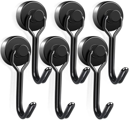 Magnetic Hooks,6 pcs Heavy Duty 25 lb+ Black Neodymium Magnet Hooks 180º Swivel Swing Neodymium Magnet Hooks Magnetic Holder for Fridge Cruise Kitchen Ceiling Office