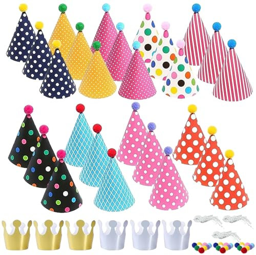 UILYNIU 33 Stück Partyhüte Geburtstag Set Papier Krone Partyhüte DIY Party Kronenhut Set für Prinzessin Königin Prinz Geburtstagsparty Kinder und Erwachsene Prinz Geburtstagsparty (33 Stück)