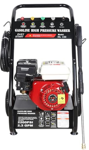 EurHomePlus 6.5 HP 4900 W Professional Petrol Pressure Washer, 5 Nozzles and Hose for Water Suction Included, Steam Jet Max. 190 Bar