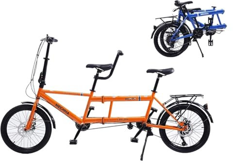 Pink Beryl Tandem-Faltrad – Tandem City Klapprad, Tandem für Erwachsene, 7 Gänge, verstellbar, Familie 3 Seer, Orange