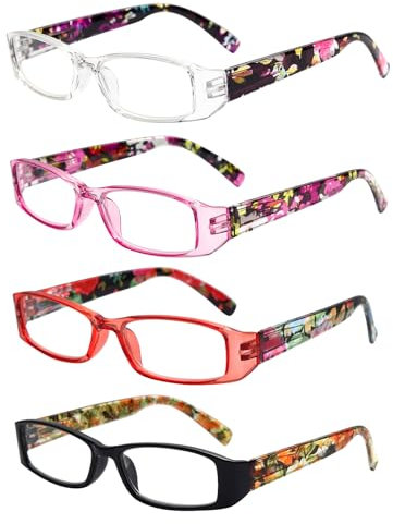 EyeOrion 4 Paar klassische quadratische schwarze Federscharnier-Lesebrillen 3,0