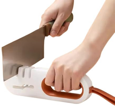 WizLoot Store Affilacoltelli Professionale per Cucina Multifunzione 4 in 1 per Coltelli e Forbici, Impugnatura Ergonomica Antiscivolo, Accessori cucina Essenziali per ogni casa, colore Arancione