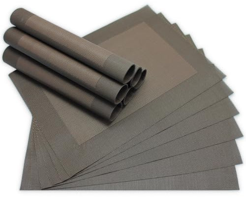 Moderne Tischsets in Braun im 12er Set - Abwaschbare Platzsets als rechteckige Tischuntersetzer - Gewebtes Platzdeckchen als Tischunterlage für Esstisch Wohnzimmer Tisch-Deko