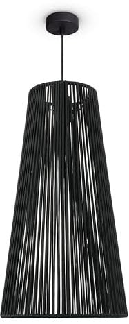 Paco Home LED Pendelleuchte Wohnzimmer Pendellampe Hängeleuchte Esszimmer Küche Deko Vintage Korboptik Boho Natur E27, Lampenart:Pendelleuchte, Farbe:Schwarz 7