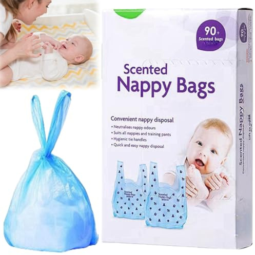 Einweg Windelsäcke,90 Stück Baby Einweg Windelsäcke,Windelsäcke,Baby Einweg Windelsäcke,Duftende Windelbeutel,Baby Plastik Windelsack,Baby Windel Müllbeutel,Einweg-Windelbeutel mit Krawattengriff