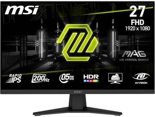 MSI MAG 274F Display Gaming 27'' FHD - Lastra Rapid IPS 1920 x 1080, 200 Hz / 0,5 ms (GtG), HDR Ready, HDMI 2.0b, P 1.2a, Design senza bordi, inclinabile, nero