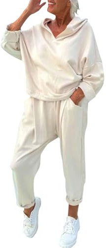 shownicer Tuta Donna Completo Sportivo Tuta 2 Pezzi Sportiva Tuta Manica Lunga Felpa con Cappuccio e Pantaloni Jogging Tuta Autunno Inverno Abbigliamento Sportivo A Albicocca L