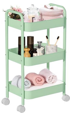 MEETOZ 3-Tier Rolling Utility Cart with Caster Wheels, Easy Assembly for Kitchen, Bathroom (Green)