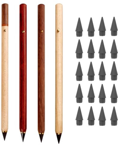 JINJUMEI 4 Stück Ewiger Bleistift, Wiederverwendbarer Everlasting Pencil mit 12 Austauschbarem, Dauerbleistift, Wiederverwendbarer Holz-Infinity-Bleistift, Für Studenten, Heimbüro, Schulbedarf
