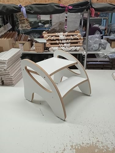 Skyline Marchepied pour enfant avec 2 marches, tapis antidérapant et poignée, multifonction, pour salle de bain, cuisine, chambre d'enfant (imitation bois blanc)