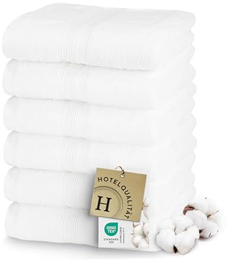 ZOLLNER 6er Set Handtücher in 50x100 cm - besonders weiche und saugstarke Baumwolltücher in weiß - mit praktischem Aufhänger - waschbar bis 95°C - Baumwolle - Hotelqualität