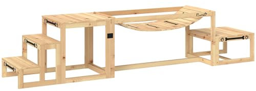 PawHut Hunde Agility Set, 4er-Set Agility-Ausrüstung mit Plattform, Brücke, Treppe, Hundetraining aus Tannenholz für große Hunde bis 40 kg, Naturholz