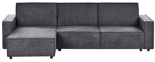Beliani 3-Sitzer Ecksofa rechts L-förmig Stoff Graphitgrau mit Schlaffunktion Romedal II