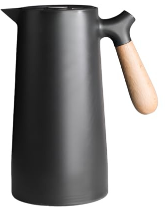 [lilaBelle]【Thermal Coffee Carafe】Nordic Style Vacuum Insulated Pot 1L with Wooden Handle, Home Office Hot Beverage Keeper for Coffee/Tea Lovers, Premium -Ready Thermal Carafe with Logo Customization