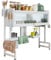 Over the Sink Dish Drainer Rack - Large Capacity Space-Saving Carbon Steel Drying Rack with Cover | Fits Plates, Bowls & Utensils | White Kitchen Countertop Organiser | Rust-Resistant Design
