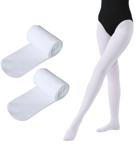 Prizmxed 2 Paar Ballettstrumpfhosen Mädchen 80D Nylon hochelastisch blickdicht geeignet für Tanz Yoga Gymnastik Training (DE/NL/SE/PL, Alphanumerisch, L, Regular, Regular, Weiß)