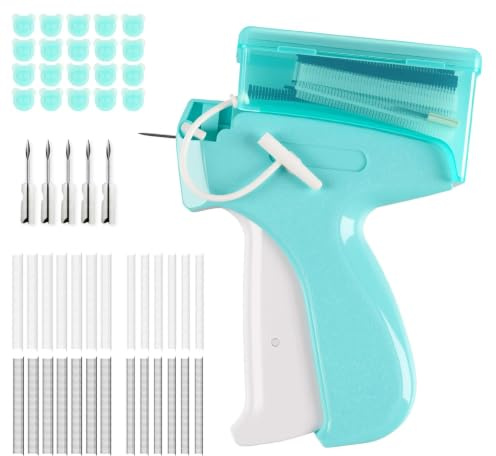 1Plusselect Mini Pistolet a Coudre Portable,Micro Stitch Gun pour Vêtements | Stitchy Pistolet Etiquette Textile Etiqueteuse Vetement avec 5 Aiguilles, Boutons, 3000 Fils Paddle pour Fixation Rapide