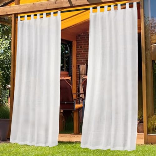 Hovoto Outdoor Vorhänge, Abnehmbares, Outdoor Gardinen Wetterfest 2 Stücke, Outdoorvorhang mit Ösen, Sonnenschutz Vorhang für Balkon, Terrasse, Pergola, Gartenlaube, Pavillon, Naturweiß, 132 * 213 cm