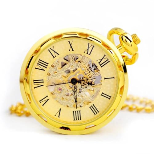 TruClothing Mechanical Skeleton Open Face Pocket Watch with Chain - Gold One Size