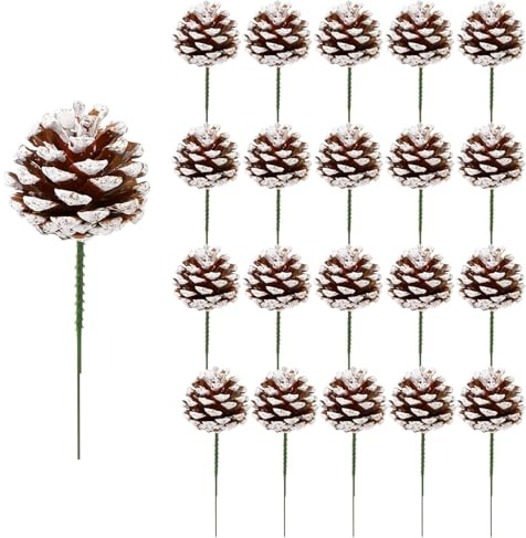 Weihnachts-Tannenzapfen Dekorationen Picks – Tannenzapfen für Weihnachtsbaum, Girlande, Kranz, Ornamente, Tannenzapfen, Dekoration, Winterferienhaus, 20 Stück
