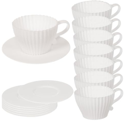 8 Set Silicone Baking Cups with Saucers Set, Reusable Silicone Cupcake Liners Non-Stick Oven Safe Cupcake Liners for Party Christmas Birthday Afternoon Tea.