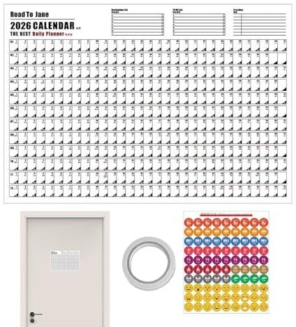 Kalender 2026 | Weekly Monthly Planner with Stickers Daily Schedule Poster For Appointment Academic Planner Home School Office Christmas New Year