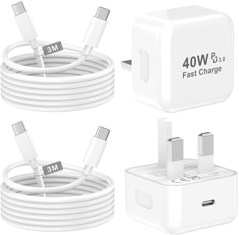 [Apple MFi Certified] 40W USB C Charger for iPhone 17 16 15 Pro Max | 2 Pack 40W iPhone Charger Fast Charging UK Power Adapter & 3M USB C Cable for iPhone 17/17 Pro/17 Pro Max/Air/16 15 Pro Max