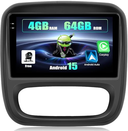 SIXWIN 4G+64G Android 15 Autoradio pour Renault Trafic 3 2014-2021/Opel Vivaro B 2014-2018,9'' Écran Tactile HD avec CarPlay sans Fil, Android Auto, GPS, Wi-FI, Bluetooth 5.0, FM/RDS,EQ,USB