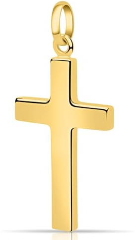 Tony Fein Goldenes Kreuz Kettenanhänger 22x46 mm 585er Vergoldet Hochglanzpoliert Made in Italy für Damen und Herren