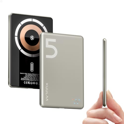 Kuulaa Ultra Slim MagSafe PowerBank, 5000mAh Cargador inalámbrico compatible con iPhone 15 Pro/15 Pro Max/15/14/13/12, salida USB-C de 20W, 7,2mm de grosor